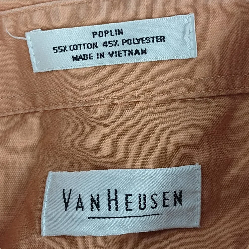 Van Heusen Men's Orange Cotton Blend Button Down Size Large 16 (34-35)